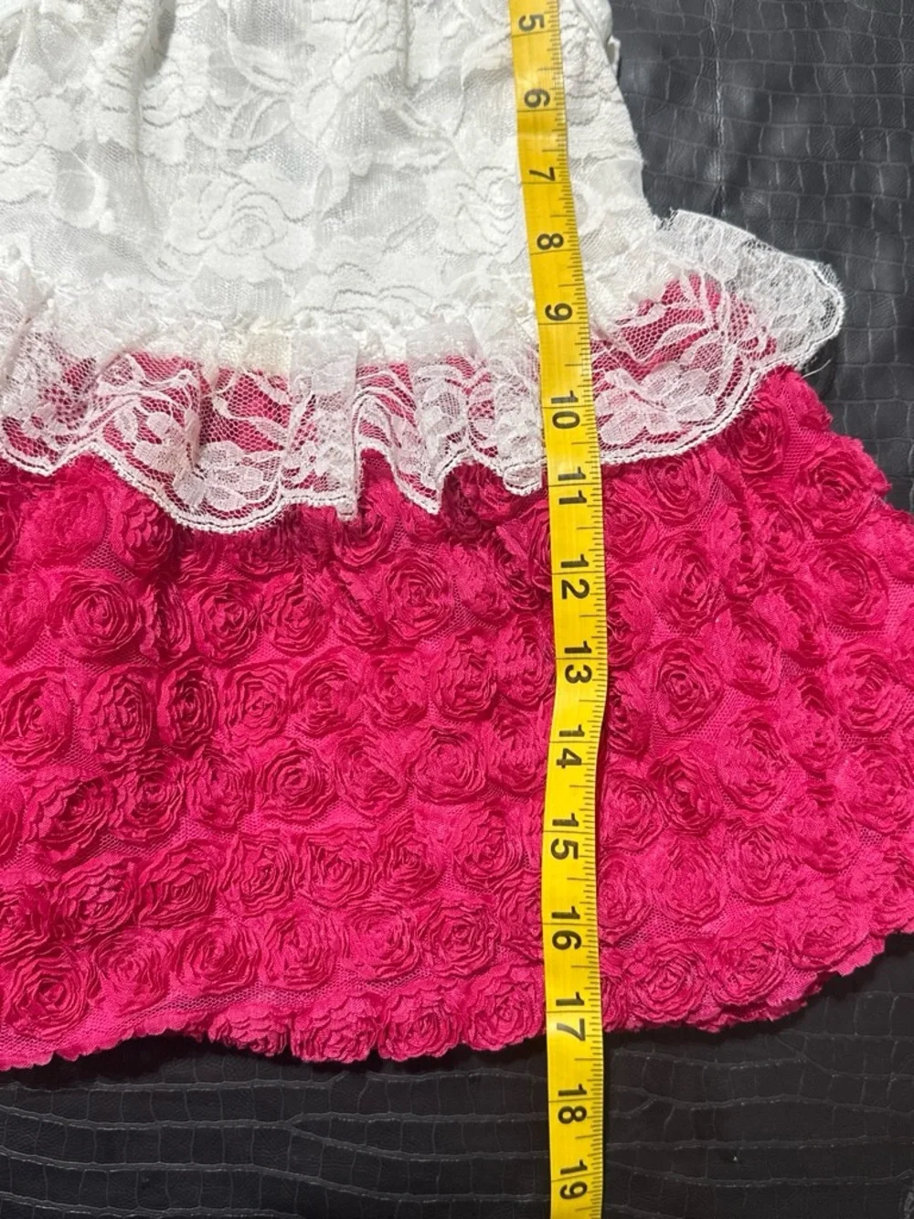 White Lace & Hot Pink Rosette Toddler Dress - 2T